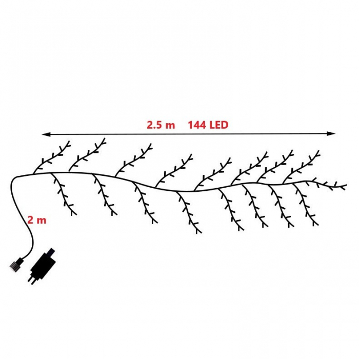 Instalatie Craciun tip Creanga Flippy, 144 LED-uri, Conectare la Retea, 8 Jocuri de Lumini, Telecomanda, 2.5 m, Prelungitor 2 m, 3V, 1.5V, Fir Negru, Alb Cald [6]