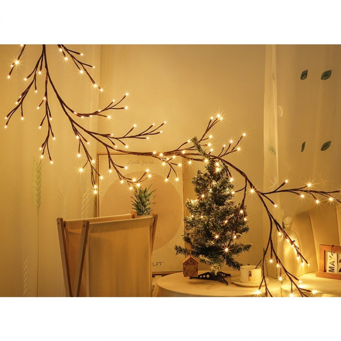 Instalatie Craciun tip Creanga Flippy, 144 LED-uri, Conectare USB, 8 Jocuri de Lumini, Telecomanda, 2.5 m, Prelungitor 2 m, 3V, Fir Negru, Alb Cald [2]