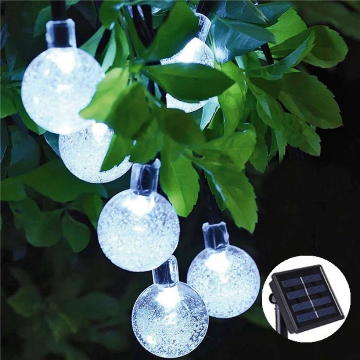 Instalatie Craciun, Tip Globuri de cristal, 100 Led-uri, 12 metri, Alb rece, Energie solara, Senzor de lumina, Flippy [7]