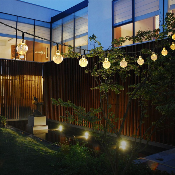Instalatie Craciun, Tip Globuri de cristal, 20 Led-uri, 5 metri, Alb cald, Energie solara, Senzor de lumina, Flippy [12]
