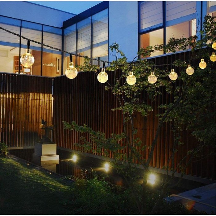 Instalatie Craciun, Tip Globuri de cristal, 50 Led-uri, 9.5 metri, Alb cald, Energie solara, Senzor de lumina, Flippy [4]