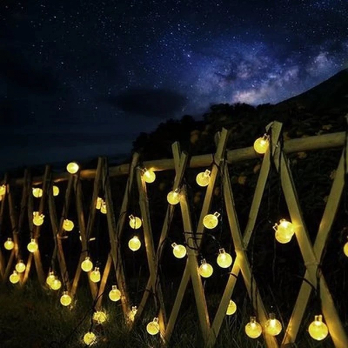 Instalatie Craciun, Tip Globuri de cristal, 50 Led-uri, 9.5 metri, Alb cald, Energie solara, Senzor de lumina, Flippy [10]