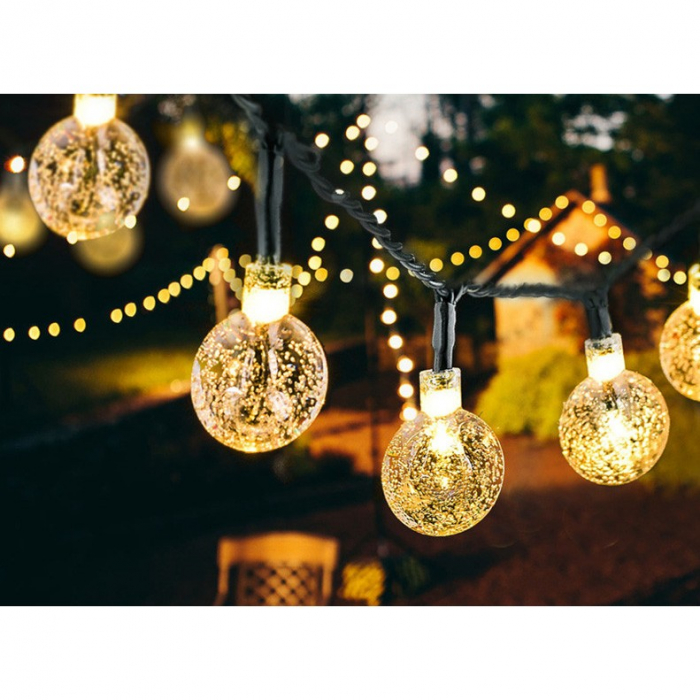 Instalatie Craciun, Tip Globuri de cristal, 50 Led-uri, 9.5 metri, Alb cald, Energie solara, Senzor de lumina, Flippy [12]
