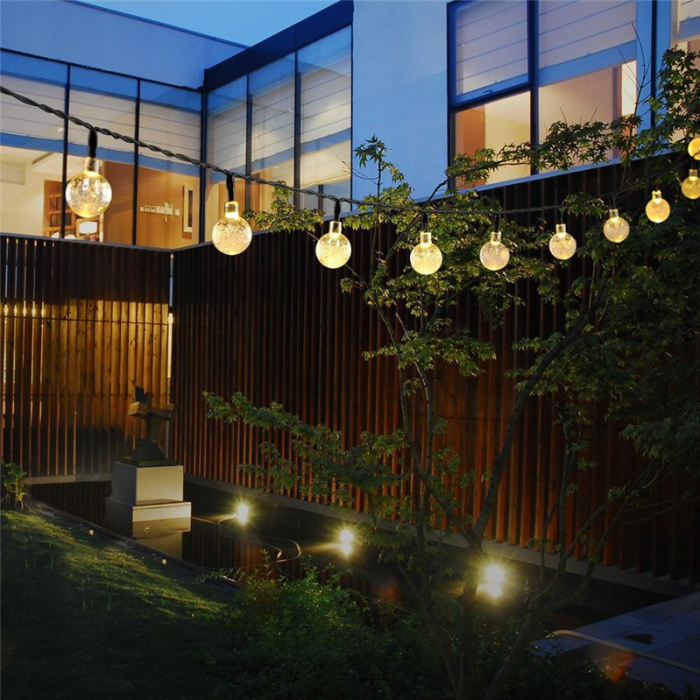 Instalatie Craciun, Tip Globuri de cristal, 50 Led-uri, 9.5 metri, Alb cald, Energie solara, Senzor de lumina, Flippy [14]