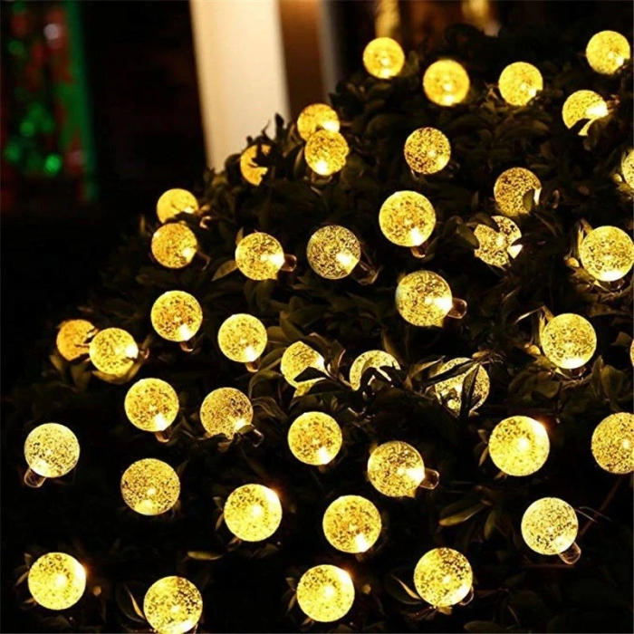 Instalatie Craciun, Tip Globuri de cristal, 50 Led-uri, 9.5 metri, Alb cald, Energie solara, Senzor de lumina, Flippy [8]