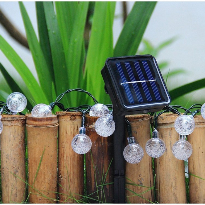 Instalatie Craciun, Tip Globuri de cristal, 50 Led-uri, 9.5 metri, Alb cald, Energie solara, Senzor de lumina, Flippy [5]