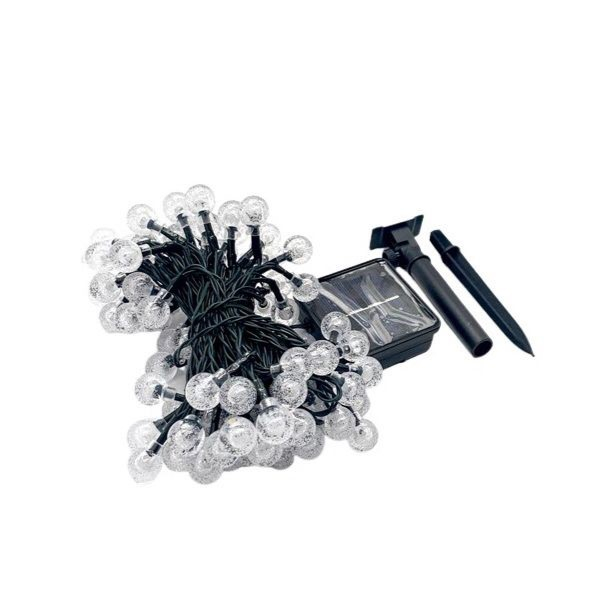 Instalatie Craciun, Tip Globuri de cristal, 50 Led-uri, 9.5 metri, Alb rece, Energie solara, Senzor de lumina, Flippy [1]
