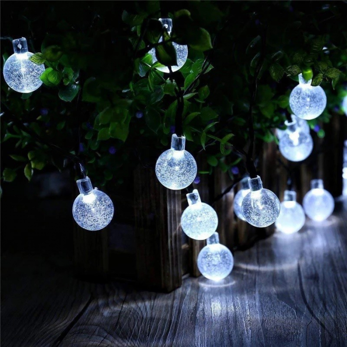 Lichidare Instalatie Craciun, Tip Globuri de cristal, 50 Led-uri, 9.5 metri, Alb rece, Energie solara, Senzor de lumina, Flippy [7]