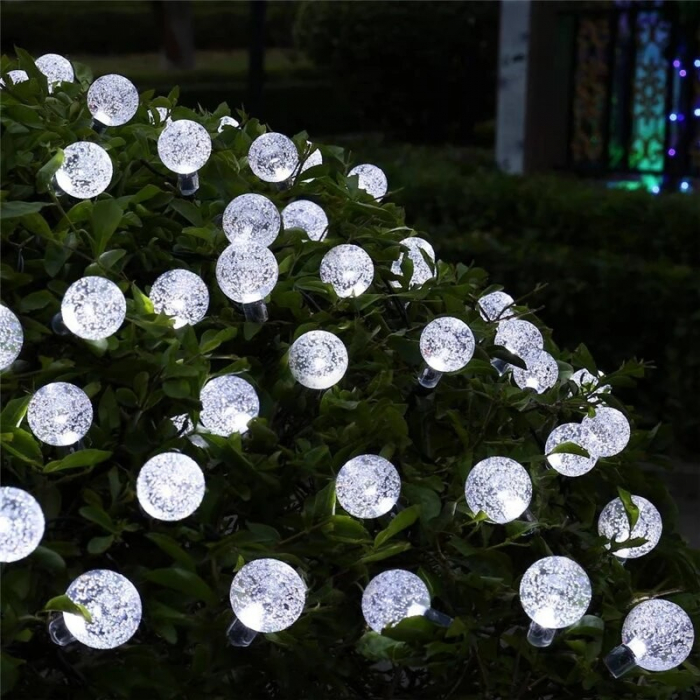 Instalatie Craciun, Tip Globuri de cristal, 50 Led-uri, 9.5 metri, Alb rece, Energie solara, Senzor de lumina, Flippy [8]