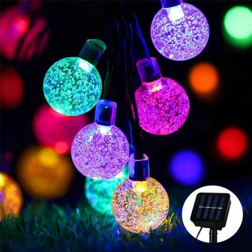Instalatie Craciun, Tip Globuri de cristal, 50 Led-uri, 9.5 metri, Multicolor, Energie solara, Senzor de lumina, Flippy [8]