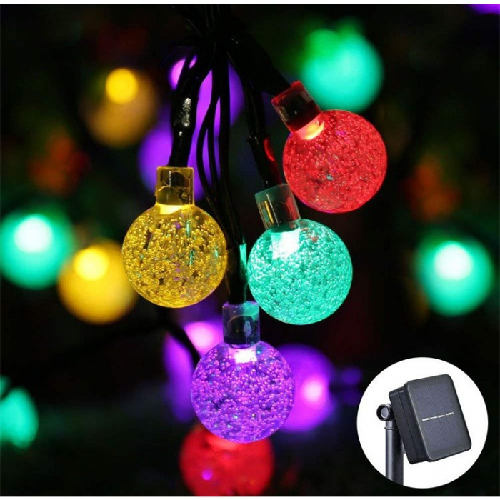 Instalatie Craciun, Tip Globuri de cristal, 50 Led-uri, 9.5 metri, Multicolor, Energie solara, Senzor de lumina, Flippy [3]