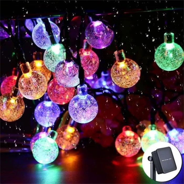 Instalatie Craciun, Tip Globuri de cristal, 50 Led-uri, 9.5 metri, Multicolor, Energie solara, Senzor de lumina, Flippy [6]