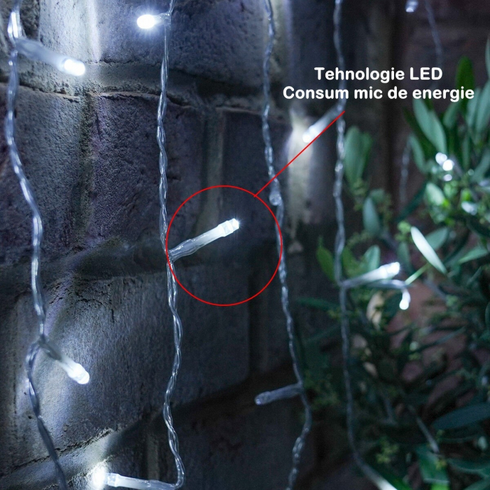 Instalatie Craciun, Tip Perdea, 1 m x 1 m, 60 LED-uri, Alb Rece, Controler, 8 jocuri de lumini, Interconectabila, Fir transparent, Interior/ Exterior, Flippy [5]