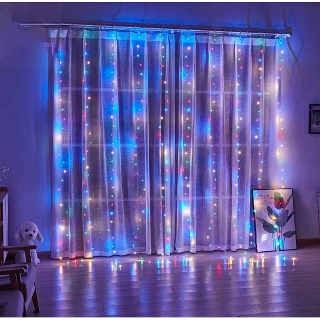 * LICHIDARE STOC * Instalatie Craciun, Tip Perdea, 1 m x 1 m, 60 LED-uri, Multicolor, Controler, 8 jocuri de lumini, Interconectabila, Fir transparent, Interior/ Exterior, Yoto - [6]