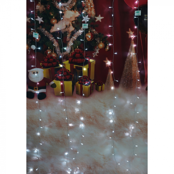 Instalatie Craciun, Tip Perdea, IP44, 10 m x 2 m, 1200 LED-uri, Alb rece, 8 jocuri de lumini, Transformator, Interconectabila, Prelungitor 3 m inclus, Fir transparent, Interior/ Exterior, Flippy [5]