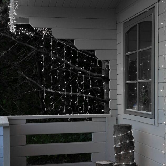 Instalatie Craciun, Tip Perdea, IP44, 16 m x 1 m, 960 LED-uri, Alb rece, 8 jocuri de lumini, Transformator, Interconectabila, Prelungitor 3 m inclus, Fir transparent, Interior/ Exterior, Flippy [2]