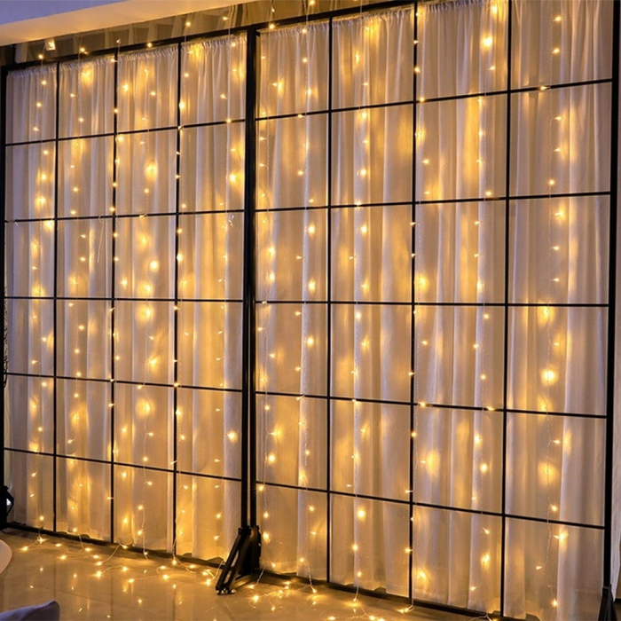 Instalatie Craciun, Tip Perdea, IP44, 17 m x 1 m, 1020 LED-uri, Alb cald, cu flash, Transformator cu telecomanda, Interconectabila, Prelungitor 3 m inclus, Fir transparent, Interior/ Exterior, Flippy [7]