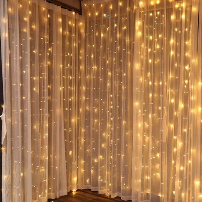 Instalatie Craciun, Tip Perdea, IP44, 17 m x 1 m, 1020 LED-uri, Alb cald, cu flash, Transformator cu telecomanda, Interconectabila, Prelungitor 3 m inclus, Fir transparent, Interior/ Exterior, Flippy [4]