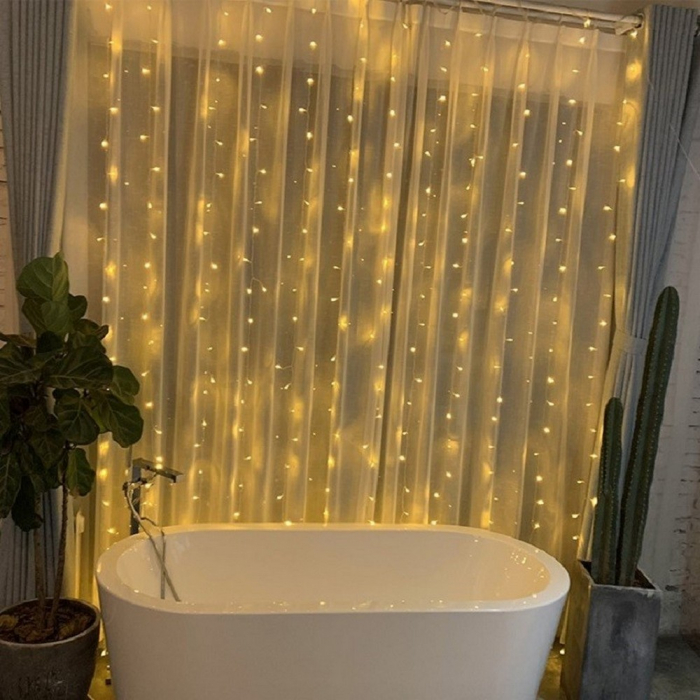 Instalatie Craciun, Tip Perdea, IP44, 17 m x 1 m, 1020 LED-uri, Alb cald, cu flash, Transformator, Interconectabila, Prelungitor 3 m inclus, Fir transparent, Interior/ Exterior, Flippy [8]