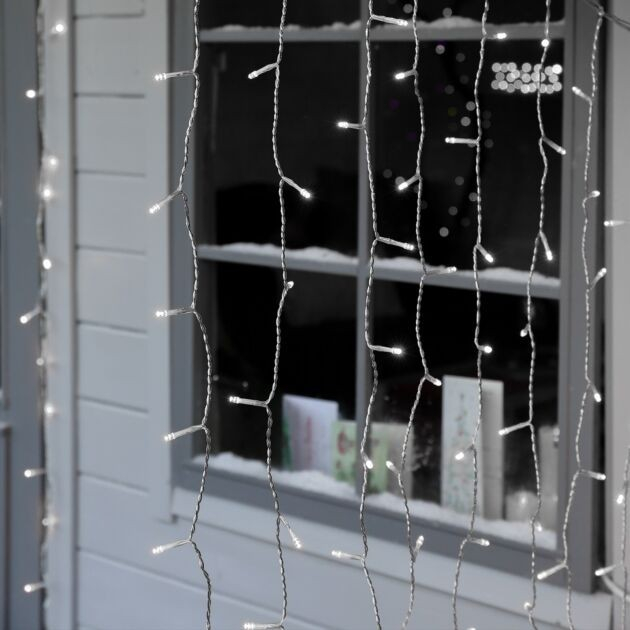 Instalatie Craciun, Tip Perdea, IP44, 2 m x 1 m, 120 LED-uri, Alb rece, 8 jocuri de lumini, Transformator, Interconectabila, Prelungitor 5 m inclus, Fir transparent, Interior/ Exterior, Flippy [4]