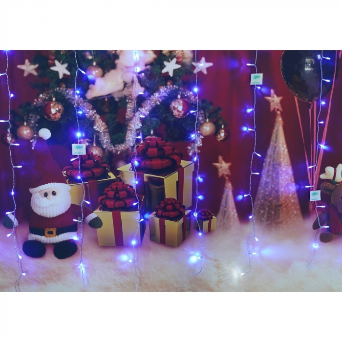 Instalatie Craciun, Tip Perdea, IP44, 2 m x 1 m, 120 LED-uri, Albastru, 8 jocuri de lumini, Transformator, Interconectabila, Prelungitor 3 m inclus, Fir transparent, Interior/ Exterior, Flippy [9]