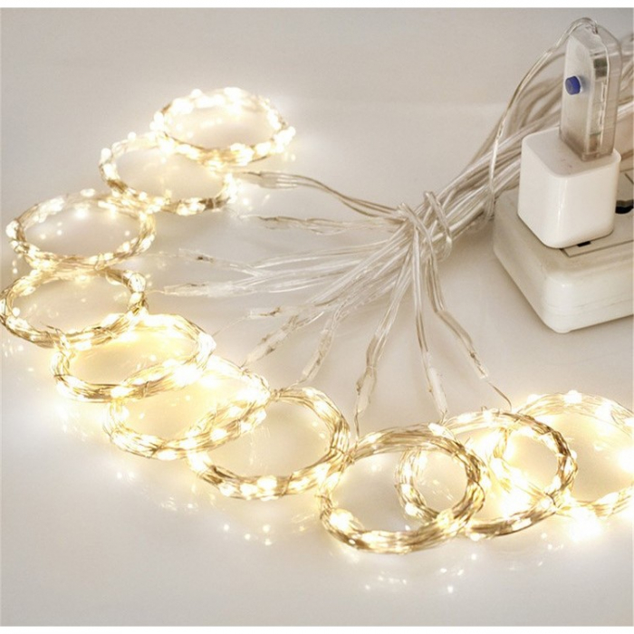 Instalatie Craciun, Tip Perdea IP44, 3m x 3m, 300 Led-uri, Alb cald, USB si telecomanda cu 8 functii, Flippy [2]