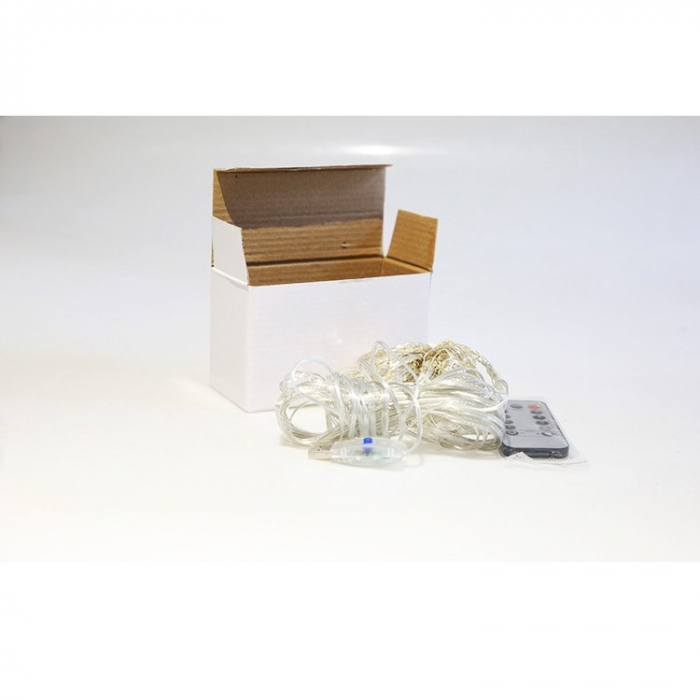 Instalatie Craciun, Tip Perdea IP44, 3m x 3m, 300 Led-uri, Alb cald, USB si telecomanda cu 8 functii, Flippy [6]