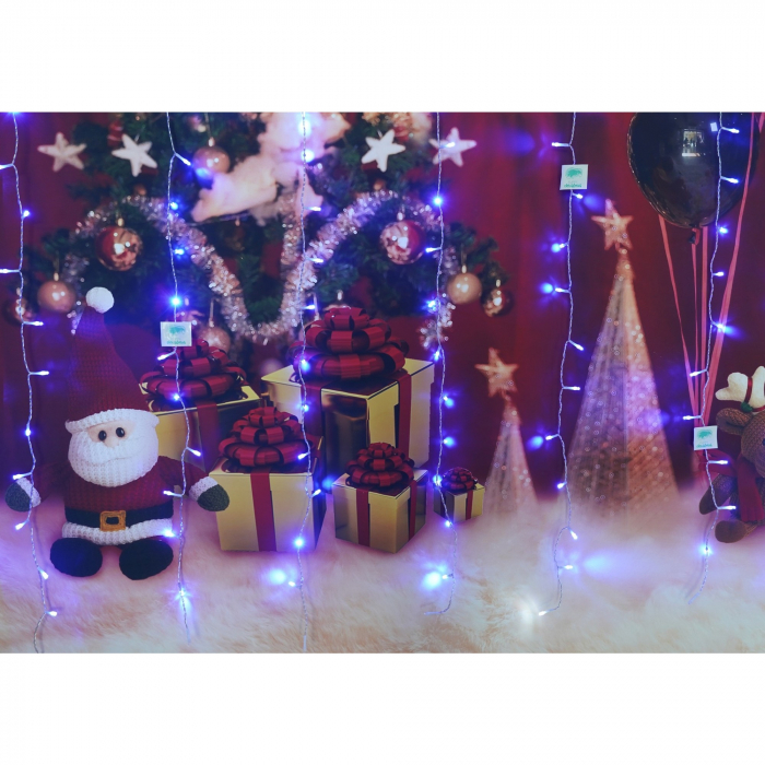 Instalatie Craciun, Tip Perdea, IP44, 6 m x 1 m, 360 LED-uri, Albastru, 8 jocuri de lumini, Transformator, Interconectabila, Prelungitor 3 m inclus, Fir transparent, Interior/ Exterior, Flippy [4]