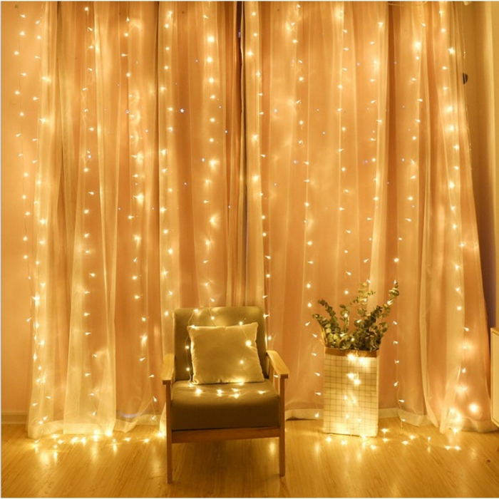 Instalatie Craciun, Tip Perdea, IP44, 6 m x 2 m, 720 LED-uri, Alb cald, cu flash, Transformator, Interconectabila, Prelungitor 3 m inclus, Fir transparent, Interior/ Exterior, Flippy [7]