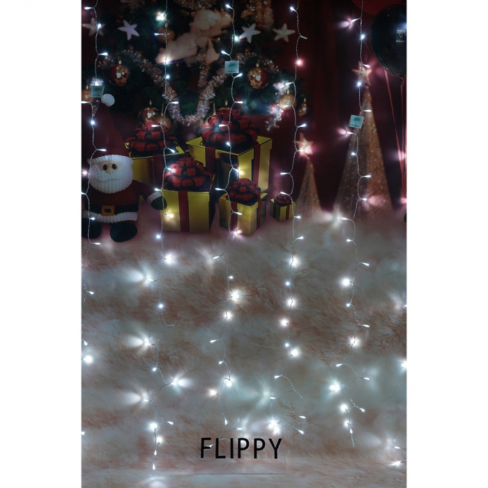 Instalatie Craciun, Tip Perdea, IP44, 6 m x 2 m, 720 LED-uri, Alb rece, cu flash, Transformator cu telecomanda, Interconectabila, Prelungitor 5 m inclus, Fir transparent, Interior/ Exterior, Flippy [5]