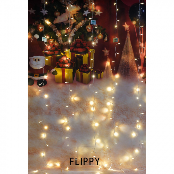 Instalatie Craciun, Tip Perdea, IP44, 8 m x 2 m, 960 LED-uri, Alb cald, cu flash, Transformator cu telecomanda, Interconectabila, Prelungitor 3 m inclus, Fir transparent, Interior/ Exterior, Flippy [5]