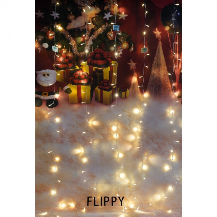 Instalatie Craciun, Tip Perdea, IP44, 8 m x 2 m, 960 LED-uri, Alb cald, cu flash, Transformator cu telecomanda, Interconectabila, Prelungitor 3 m inclus, Fir transparent, Interior/ Exterior, Flippy [10]