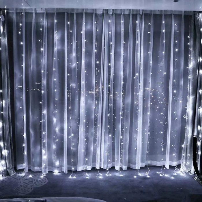 Instalatie Craciun, Tip Perdea, IP44, 8 m x 2 m, 960 LED-uri, Alb rece, cu flash, Transformator cu telecomanda, Interconectabila, Prelungitor 3 m inclus, Fir transparent, Interior/ Exterior, Flippy [2]