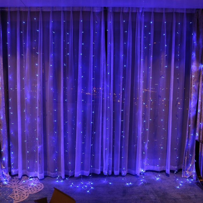 Instalatie Craciun, Tip Perdea, IP44, 8 m x 2 m, 960 LED-uri, Albastru, cu flash, Transformator cu telecomanda, Interconectabila, Prelungitor 5 m inclus, Fir transparent, Interior/ Exterior, Flippy [4]