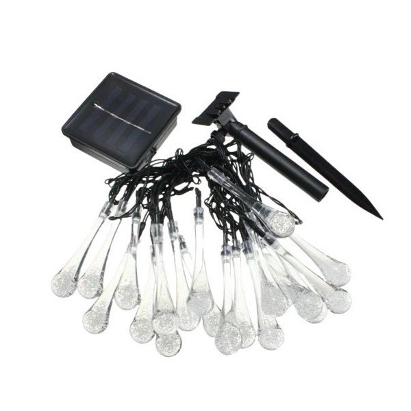 Instalatie Craciun, Tip Picaturi, 20 Led-uri, 5 metri, Alb rece, Energie solara, Senzor de lumina, Flippy [1]
