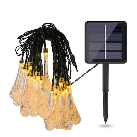 Instalatie Craciun, Tip Picaturi, 30 Led-uri, 6.5 metri, Alb cald, Energie solara, Senzor de lumina, Flippy [11]
