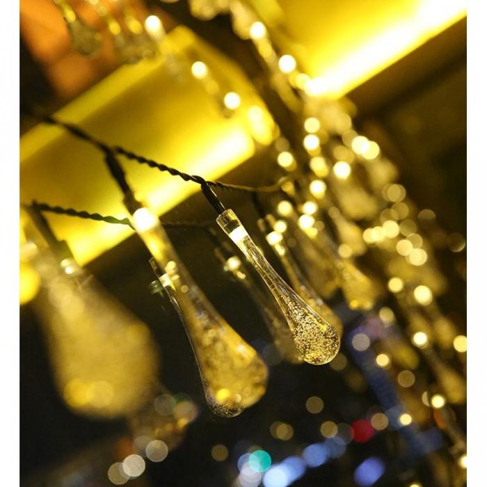 Instalatie Craciun, Tip Picaturi, 50 Led-uri, 9.5 metri, Alb cald, Energie solara, Senzor de lumina, Flippy [8]