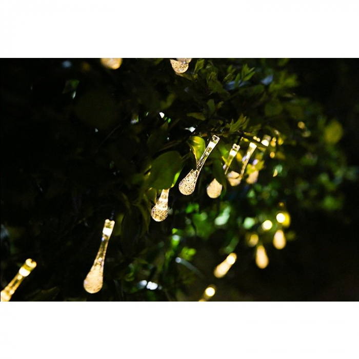 Instalatie Craciun, Tip Picaturi, 50 Led-uri, 9.5 metri, Alb cald, Energie solara, Senzor de lumina, Flippy [7]