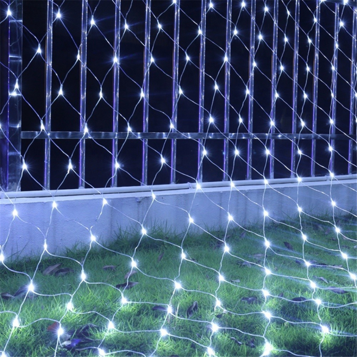 Instalatie Craciun, Tip Plasa, 1 m x 3 m, 160 LED-uri, Alb rece, 8 jocuri de lumini, Transformator, Interconectabila, Prelungitor 3 m inclus, Fir transparent, Flippy [4]