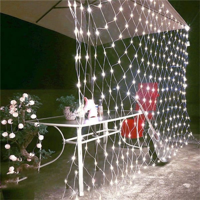 Instalatie Craciun, Tip Plasa, 15 m x 2 m, 1200 LED-uri, Alb rece, 8 jocuri de lumini, Transformator cu telecomanda, Interconectabila, Prelungitor 3 m inclus, Fir transparent, Flippy [4]