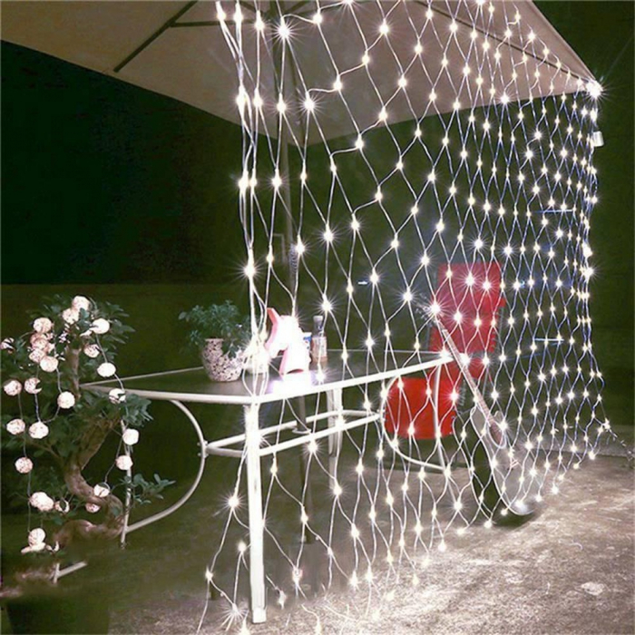 Instalatie Craciun, Tip Plasa, 2 m x 2 m, 160 LED-uri, Alb rece, 8 jocuri de lumini, Transformator cu telecomanda, Interconectabila, Prelungitor 5 m inclus, Fir transparent, Flippy [4]