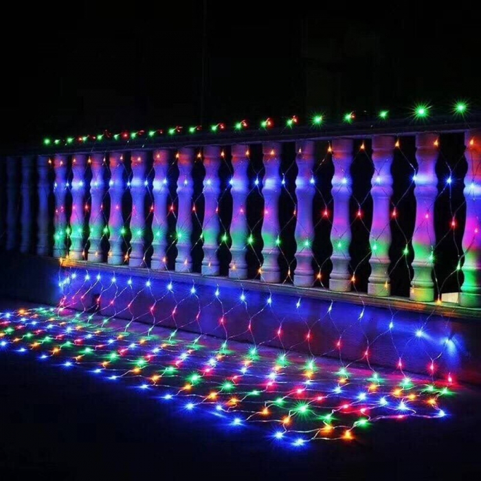 Instalatie Craciun, Tip Plasa, 2 m x 2 m, 160 LED-uri, Multicolor, 8 jocuri de lumini, Transformator cu telecomanda, Interconectabila, Prelungitor 3 m inclus, Fir transparent, Flippy [3]