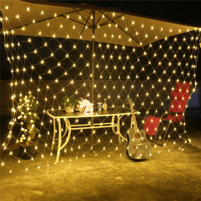 Instalatie Craciun, Tip Plasa, 3 m x 1.5 m, 240 LED-uri, Alb cald, 8 jocuri de lumini, Transformator, Interconectabila, Prelungitor 3 m inclus, Fir transparent, Flippy [4]