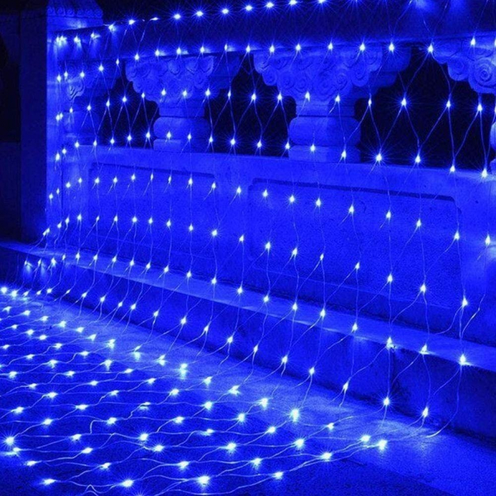 Instalatie Craciun, Tip Plasa, 4.5 m x 1.5 m, 360 LED-uri, Albastru, 8 jocuri de lumini, Transformator, Interconectabila, Prelungitor 3 m inclus, Fir transparent, Flippy [3]