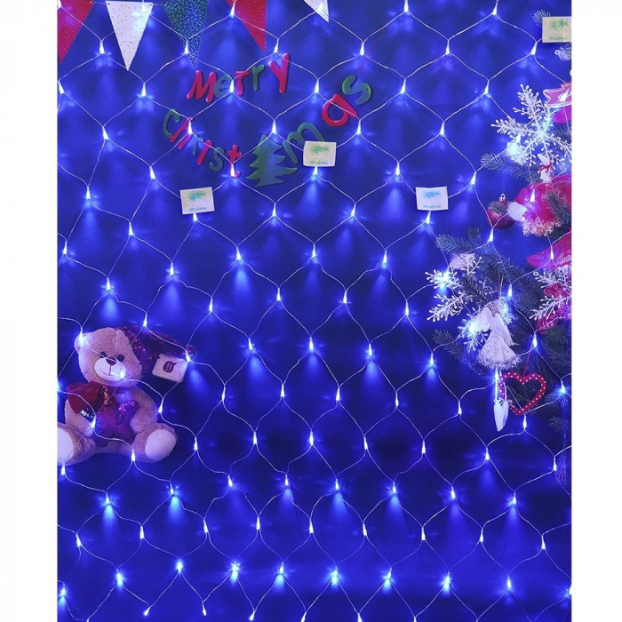 Instalatie Craciun, Tip Plasa, 4.5 m x 1.5 m, 360 LED-uri, Albastru, 8 jocuri de lumini, Transformator, Interconectabila, Prelungitor 5 m inclus, Fir transparent, Flippy [5]
