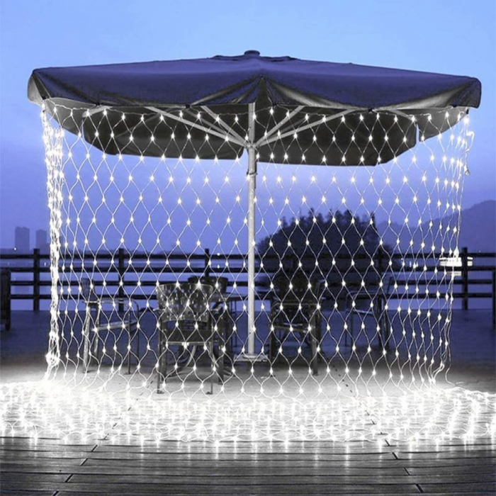 Instalatie Craciun, Tip Plasa, 6 m x 2 m, 480 LED-uri, Alb rece, 8 jocuri de lumini, Transformator, Interconectabila, Prelungitor 5 m inclus, Fir transparent, Flippy [2]