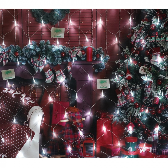 Instalatie Craciun, Tip Plasa, 6 m x 2 m, 480 LED-uri, Alb rece, 8 jocuri de lumini, Transformator, Interconectabila, Prelungitor 5 m inclus, Fir transparent, Flippy [5]