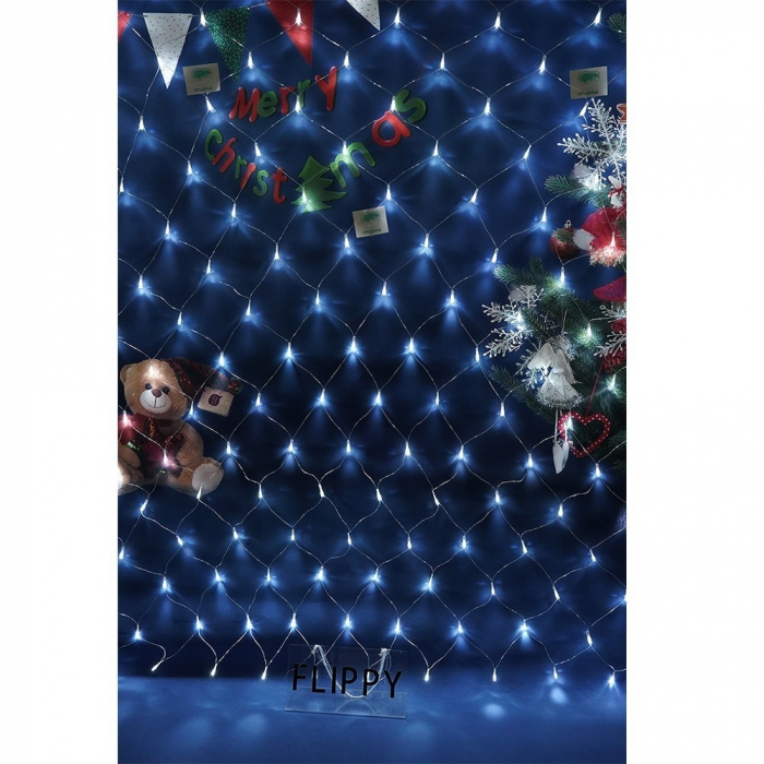 Instalatie Craciun, Tip Plasa, IP 44, 3 x 1 m, 160 LED-uri, Alb rece, 8 jocuri de lumini, Transformator cu telecomanda, Interconectabila, Prelungitor 3 m inclus, Fir transparent, Flippy [4]