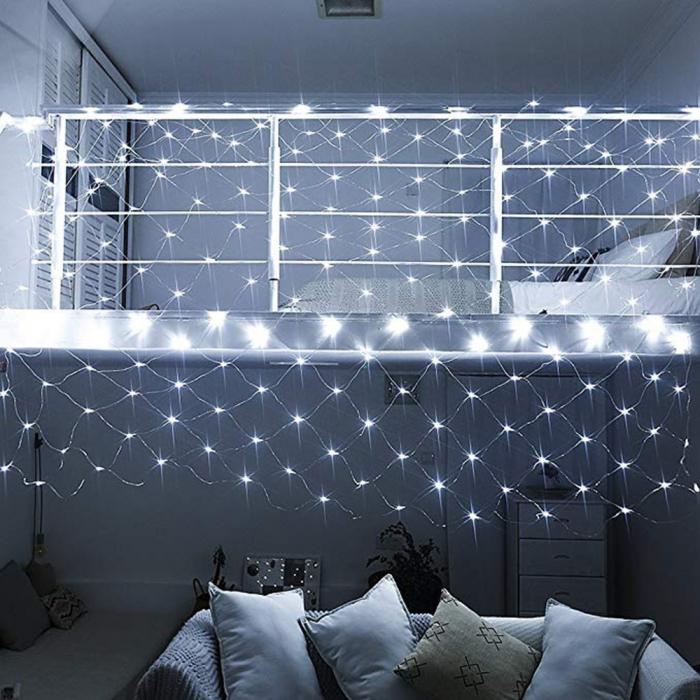 Instalatie Craciun, Tip Plasa, IP 44, 4 x 1 m, 160 LED-uri, Alb rece, 8 jocuri de lumini, Transformator cu telecomanda, Interconectabila, Prelungitor 3 m inclus, Fir transparent, Flippy [2]