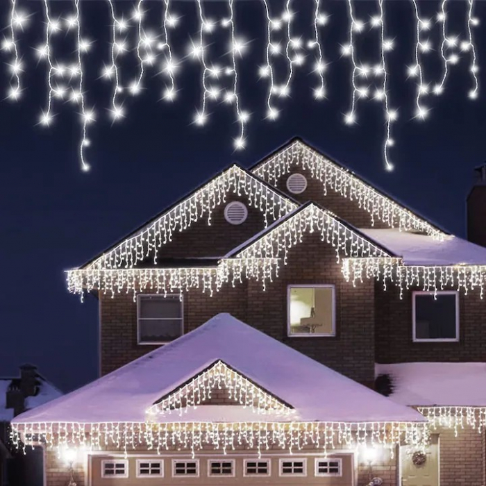 Instalatie Craciun Tip Turturi, IP44, 25 m, 715 Led-uri, Alb rece, 8 jocuri de lumini, Telecomanda inclusa, Interconectabila, Prelungitor 5 m inclus, Fir Cupru, Flippy, Interior/Exterior [1]